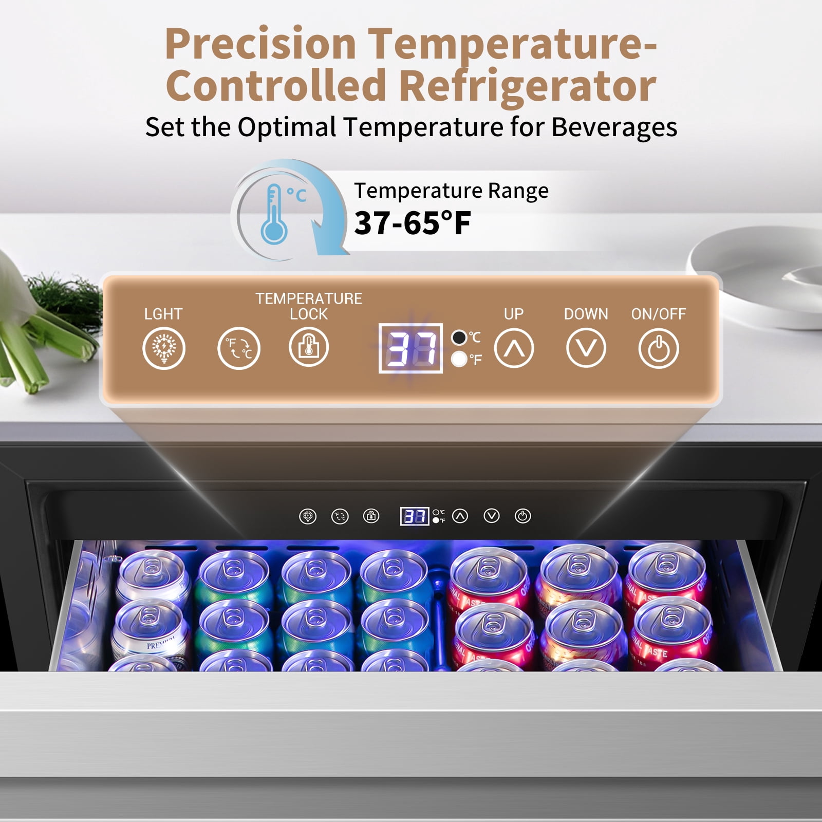 Nipus 24 in 160 Can Drawer Beverage refrigerator,5.2 cu.ft.Dual Zone,Under Counter Built-In Stainless Steel for Home & Commercial Use