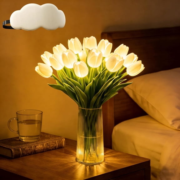 15-Piece LED Tulip Flower Lamp with Vase, Artificial Tulip Lights for Bedroom and Bedside Decor