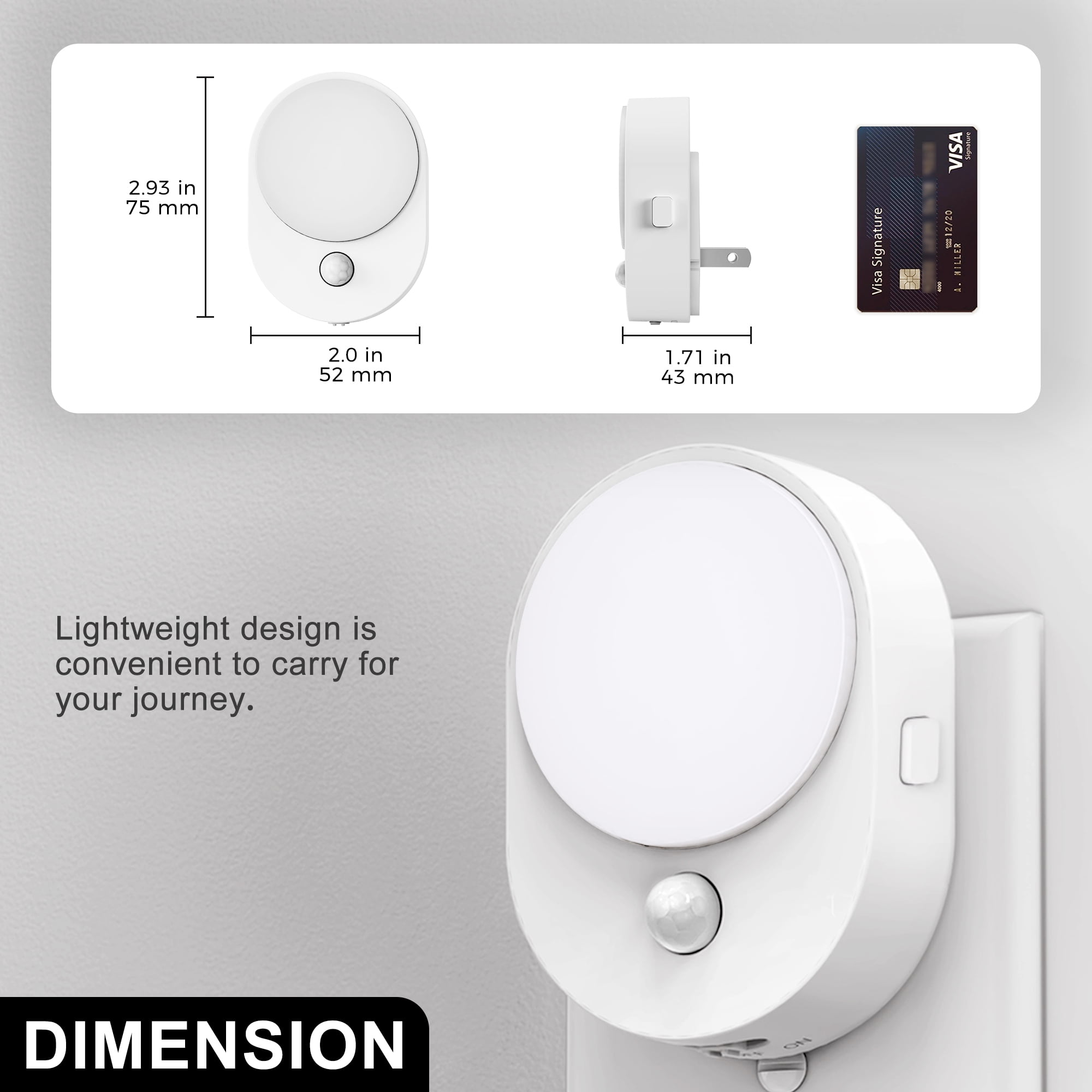 2 Pcs White Warm White 3000K Motion Sensor Oval Night Light