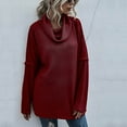 thumbnail image 2 of IROINNID Reduced Womens Sweater Cowl Neck Pullover Sweater Solid Color Comfy Mid-Length Long Sleeve Split Knit Sweater, 2 of 8