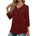 thumbnail image 5 of Miluxas Women's V Neck 3/4 Sleeve Tops Casual Pullover T Shirts Summer Basic Loose Fit Tunic Shirts Red XL(XL), 5 of 8