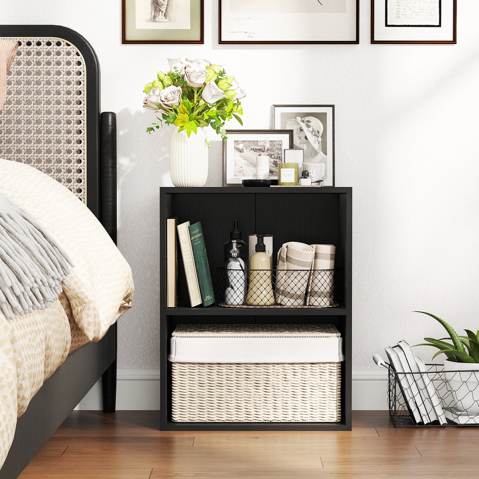 Costway 2-Cube Bookcase with 5-Position Adjustable Shelf, Anti-Toppling Kits for Study Black