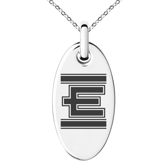 Stainless Steel Letter E Initial Empire Monogram Engraved Small Oval Charm Pendant Necklace