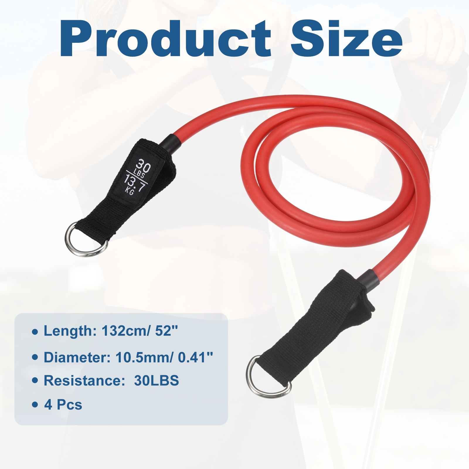 Resistance Tube Band, Exercise Bands with Handles Stretch 30Lbs & 4 PCS & Latex & Red, Fitting for (Men/Women/Fitness/Strength Training/Gym Equipment/Work Out/Outdoor/Indoor)