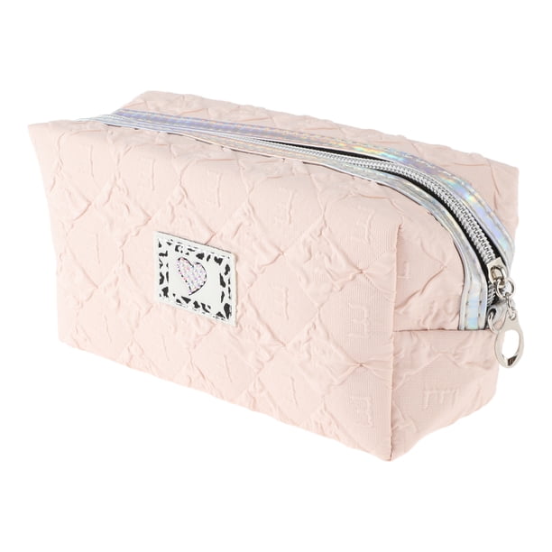 1 Pc Bolsa de Maquillaje Portátil en Forma de Corazón de Diamante para Mujeres para Viajes, Vacaciones y Camping, Rosa PU