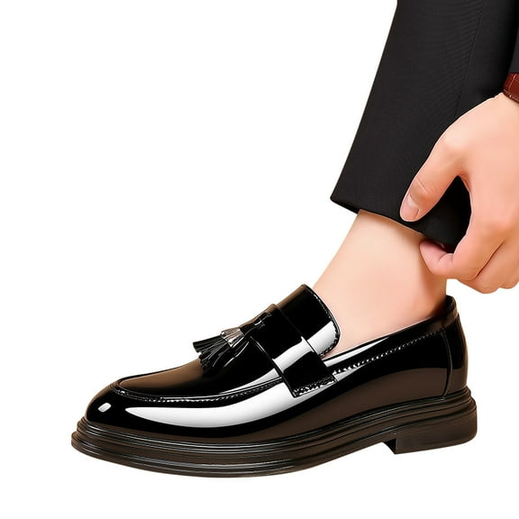 Lovskoo 2024 Men's Leather Shoes Business Dress Casual Soft Sole Black Wedding Groom Shoes Black