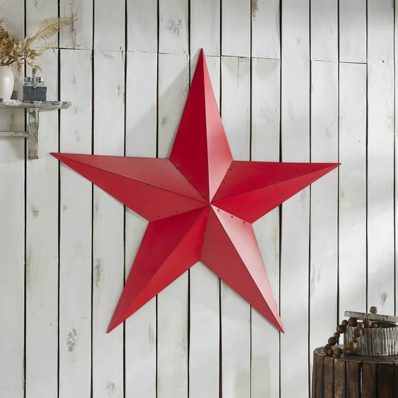 VHC Brands Patriotic Metal Star Distressed 48x48, Independence Day Decor, Decorative Wall Hanging, Rustic Farmhouse Decorations, Barn Red, Black
