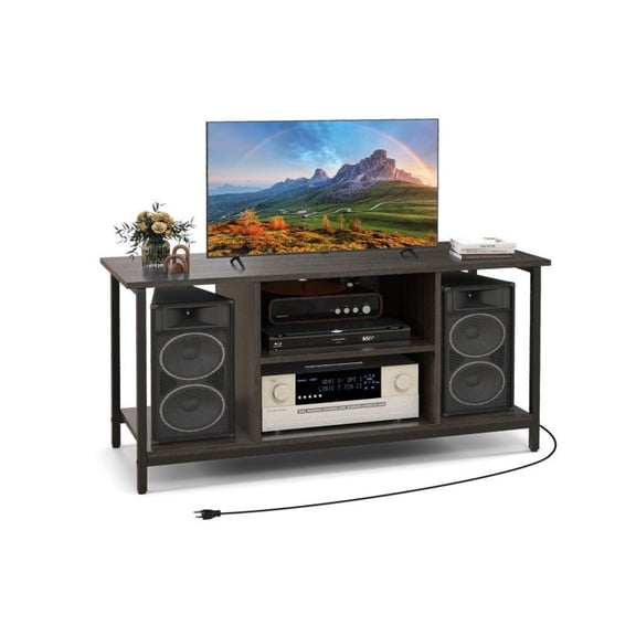 TV Stand with Power Outlet, 41.5" Media Console for 50" TVs, Adjustable Shelf, Gray