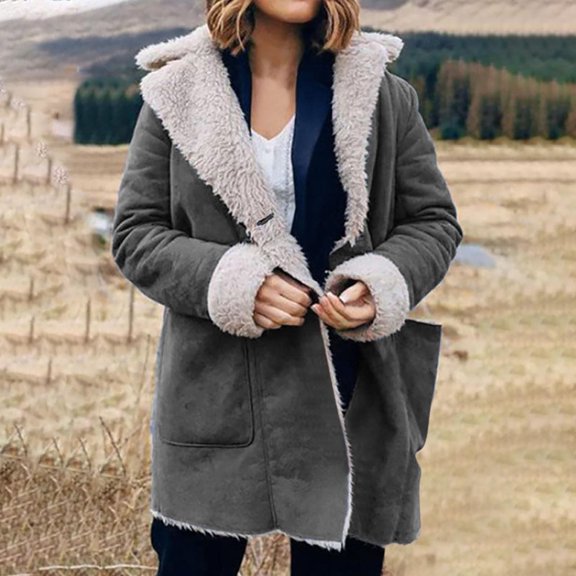 Womens Lined Jackets Lapel Collar Suede Coats Button Down Peacoat Winter Warm Outwear With Pockets Winter plus Size Coats for Women Wool Coats plus Size Womens Petite Wool Coat Peak Coat for Women