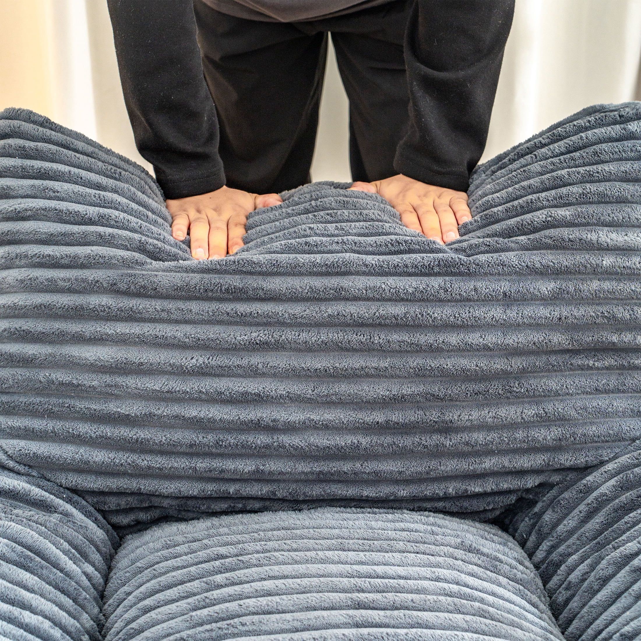 HSUNNS Bean Bag Chair, Ergonomic Design Floor Sofa with Anti-Slip Bottom for Adults and Teens, Corduroy Single Cloud Mini Couch for Living Room and Bedroom, Gray