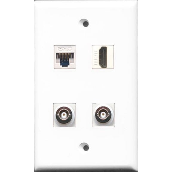 RiteAV - 1 Port HDMI 2 Port BNC and 1 Port Cat5e Ethernet White Wall Plate