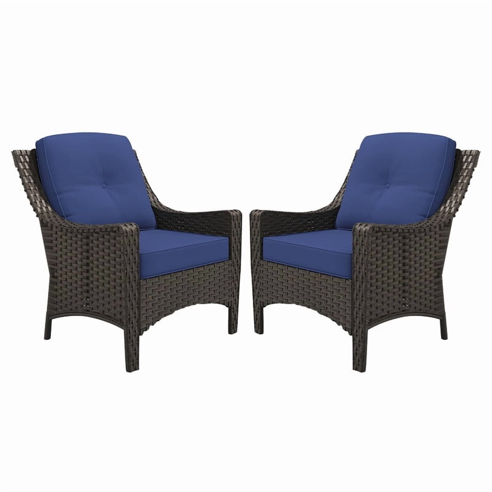 GAZEBETER 2-Pack Patio Chairs,PE Rattan Chairs with Thick Cushions,All-Weather Waterproof Outdoor Furniture Single Chairs for Porch,Poolside or Backyard (Blue)