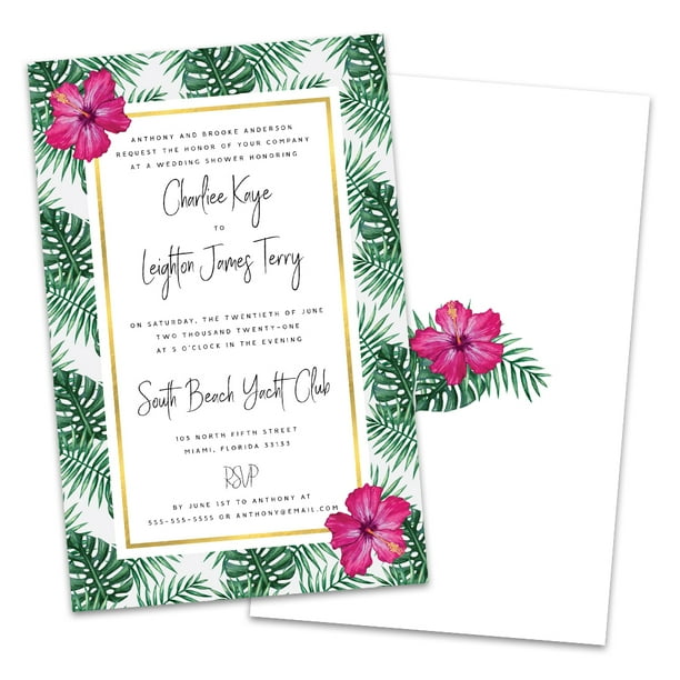 Personalized Palm Leaves Wedding Shower Invitation Personalized Palm Leaves Wedding Shower