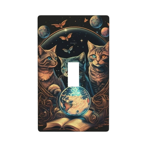1-Gang Toggle Wall Plate Single Light Switch Cover - retro magic cats cool cat