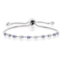 Gem Stone King 0.73 Ct Round Blue Tanzanite E-F Lab Grown Diamond 925 Sterling Silver Bracelet for Women