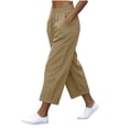 thumbnail image 5 of Cotton Linen Capri Pants for Women Elastic Waisted Straight Leg Pull On Capris with Pockets, 5 of 8