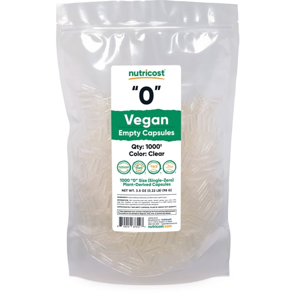 Nutricost Empty Capsules Size 0 Vegan - 1,000 Clear Empty Plant-Based Supplement Capsules