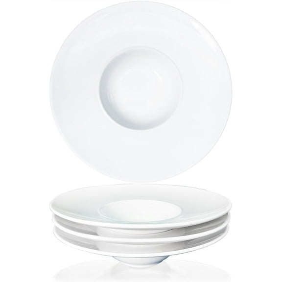 Ceramics Rimmed Soup Bowls 5.1 oz, White 8.5 inch Exquisite small soup plate Set of 4, Pasta plates With Rim is the best choice for hotels, kitchens, fine restaurants and gourmets