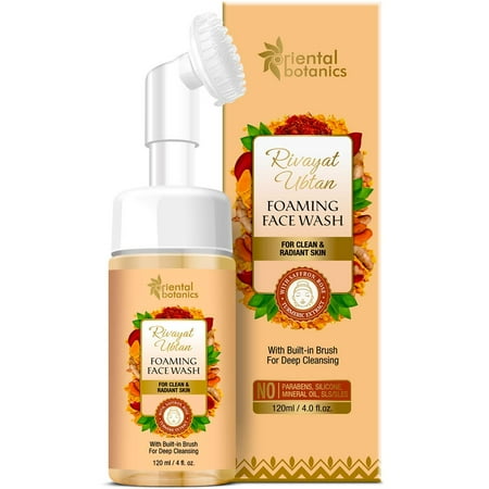 Oriental Botanics Rivayat Ubtan Foaming Face Wash with Built-in Brush, For Clear And Radiant Skin - With Saffron, Rose And Turmeric Extract, 120ml