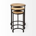 thumbnail image 2 of Set of 3 Brown Wood Round Top Accent Tables with Iron Nesting, 2 of 3