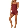 thumbnail image 2 of INSPIRE CHIC Women's Satin Pajamas Sets Cami Top with Shorts 2 Pcs Sleepwear Silky Pajama Set M Red, 2 of 5
