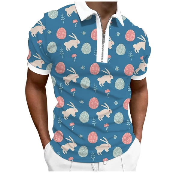Mens Polo Shirts Easter Fashion Casual Digital 3D Printing Lapel Zipper Short Sleeve Men'S Clothing