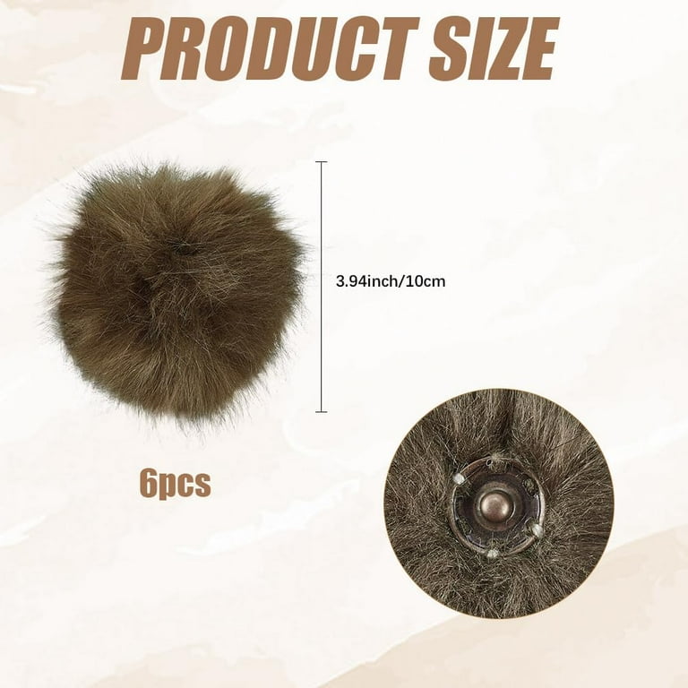 Faux Fox Fur Fluffy Pompom Ball with Metal Snap Button for Hats