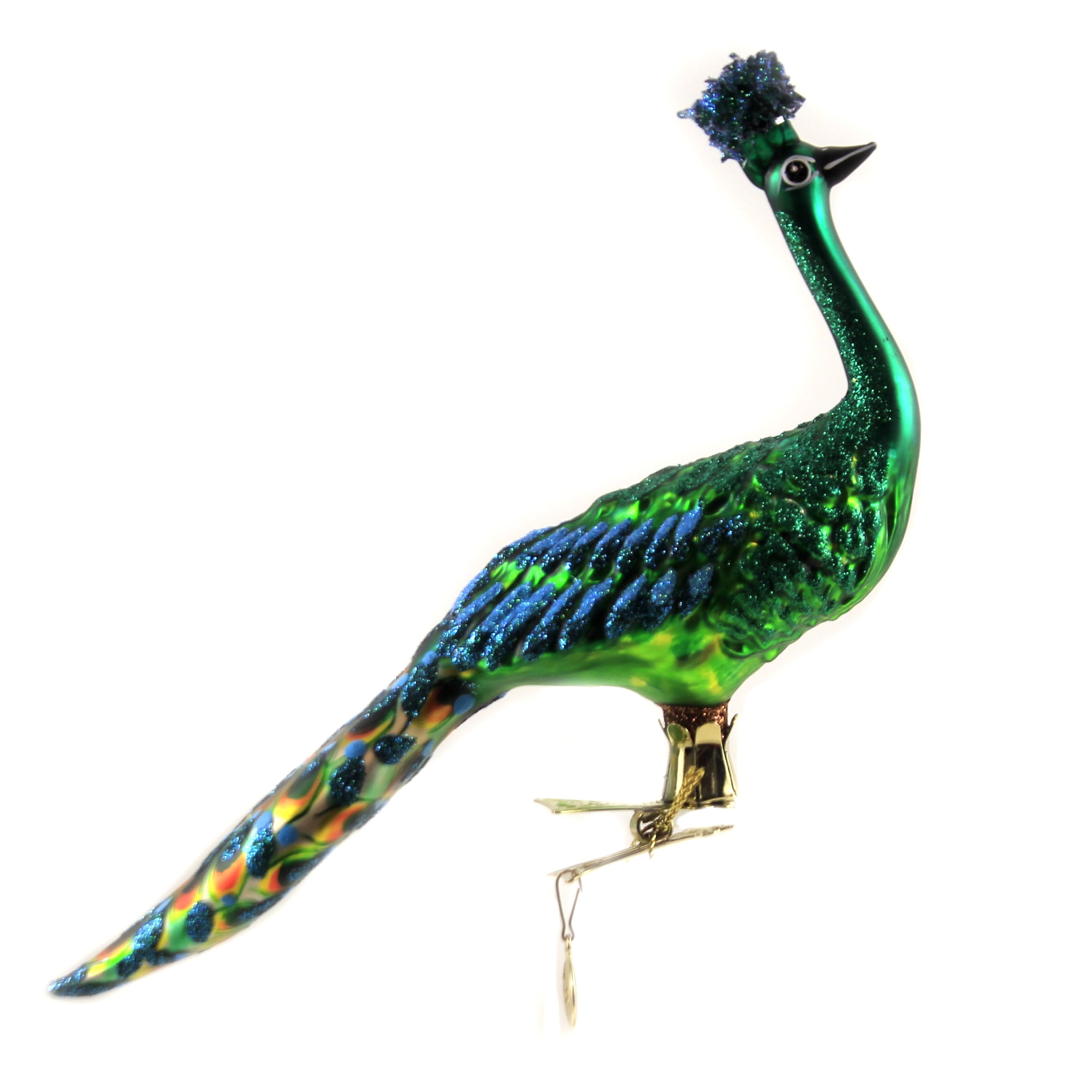 Morawski Colorful Clip On Peacock Glass Ornament Bird Feather 17605