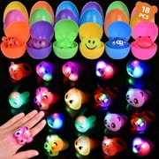 Fun Little Toys 18 Pcs Easter Eggs Prefilled with Light-Up Rings, Animal Themed LED Rings for Kids, Flashing Colorful Finger Ring Toys, Party Favors, Easter Egg Hunts, Prizes for Kids