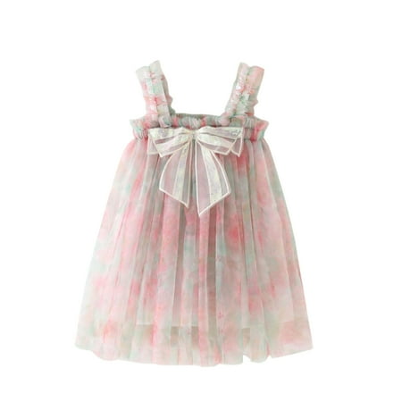 

XINSHIDE Toddler Baby Kids Girls Dress Bowknot Sequin Summer Sleeveless Beach Casual Layered Tulle Dresses Princess Birthday Party Beach Dresses 1-6Y Baby Girl Clothes