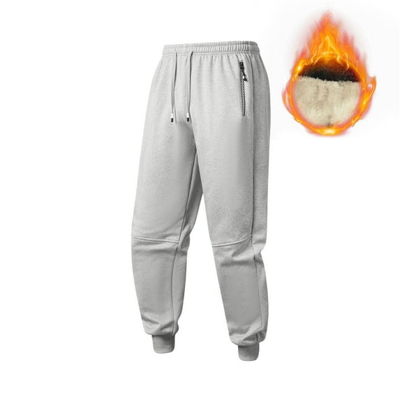 GuangCheng Mens Thick Fleece Sweatpants Drawstring Cuffed Pants Warm Fall Winter Joggers
