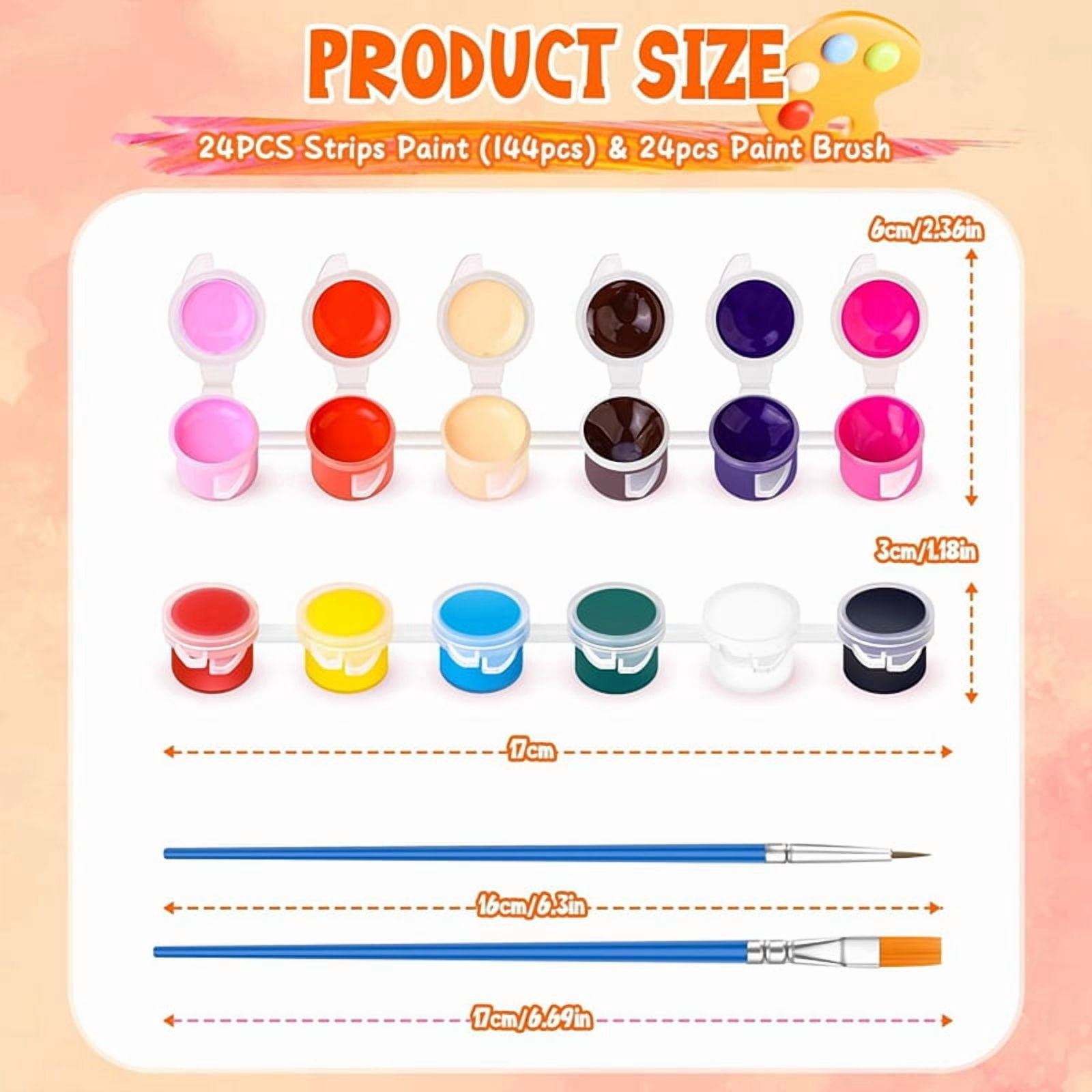 12 Pack 144Pcs Mini Acrylic Paint Set with Brushes for Kids Adults Craft Paint, 12 Colors Washable Acrylic Paint Strips