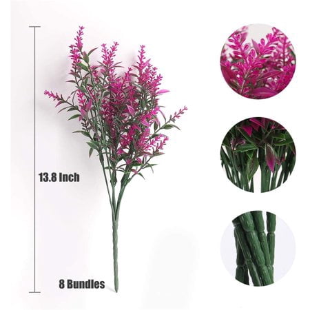 Sinhoon 16 Bundles Artificial Lavender Flowers for Outdoor Decoration, UV Resistant Fake Shrubs Garden Indoor Outdoor Decor (Fuchsia)