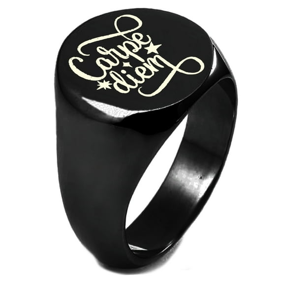 Sterling Silver Carpe Diem Engraved Round Flat Top Polished Ring