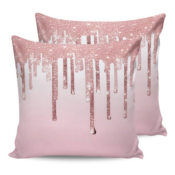 Waterproof Outdoor Throw Pillows with Inserts 16"x16" Set of 2, Pink Glowing Fluid Soft Decorative Pillowcases for Couch Bedroom, Romantic Modern Droplet Pillow Covers for Sofa Living Room