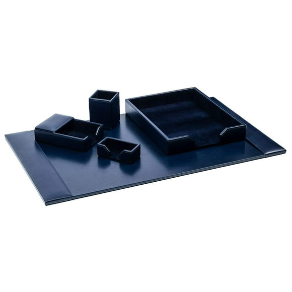 DACASSO Bonded Leather Desk Set - Luxury Leather Desk Pad & Desk Organization Essentials (Navy Blue, 5 Piece)