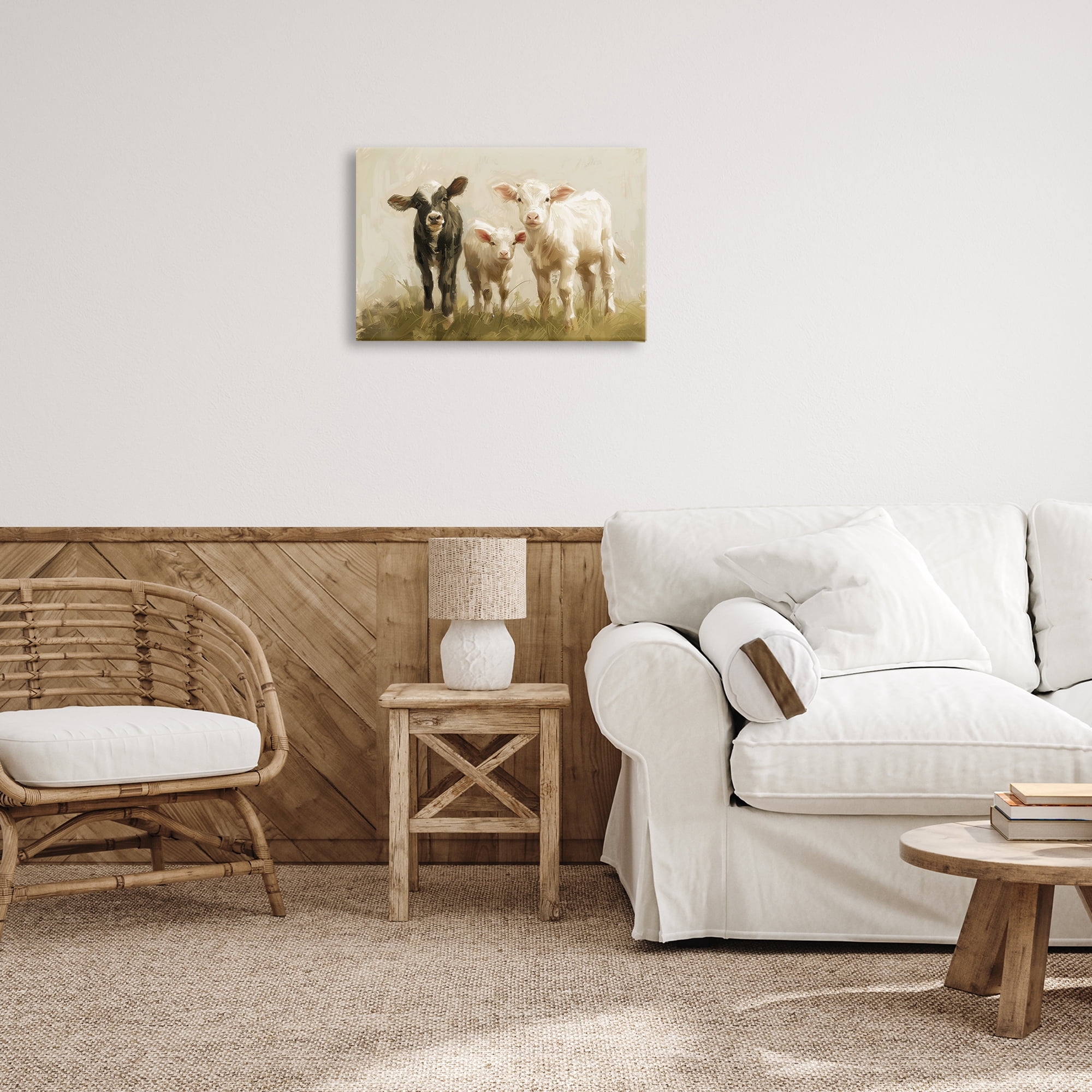Stupell Industries Baby Cattle Trio Animals Painting Wrapped Canvas Art Print Wall Art, 24 x 16