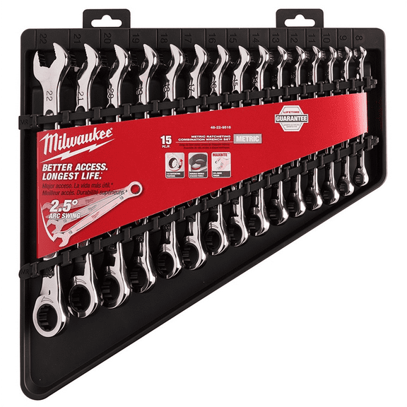 Milwaukee 48-22-9516 Ratcheting Combination Metric Wrench Set 15-Piece