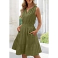 thumbnail image 4 of Merokeety Summer Dress for Women V Neck Flowy Vacation Mini Dress with Pockets ArmyGreen xs, 4 of 6