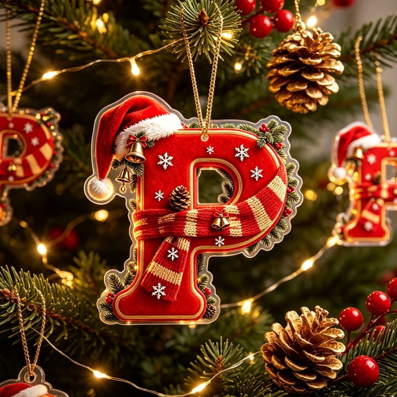 Yeciiwht Christmas 26 Letters Ornaments – Santa Hat Alphabet Xmas Tree Hanging Decorations, Holiday Party & Home Gift