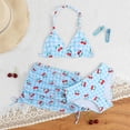 thumbnail image 5 of Zylarhe Girls Swimsuit Girls Cute Cherry Print Bikini Two Piece Swim Set With Rash Guard Top And Comfortable Bottom For Beach Blue 8-9 Years, 5 of 9