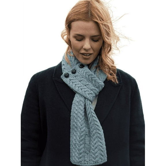 Irish Aran Loop Scarf 100% Merino Wool Women's Knitted with Buttons Made in Ireland