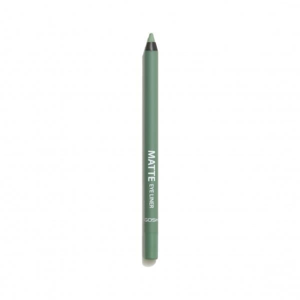 GOSH - Matte Eye Liner - 011 Alligator, a green matte eyeliner pencil with a creamy, allergy-certified formula and precise tip for sharp or smokey eye makeup, suitable for vegan and perfume-free beauty routines.