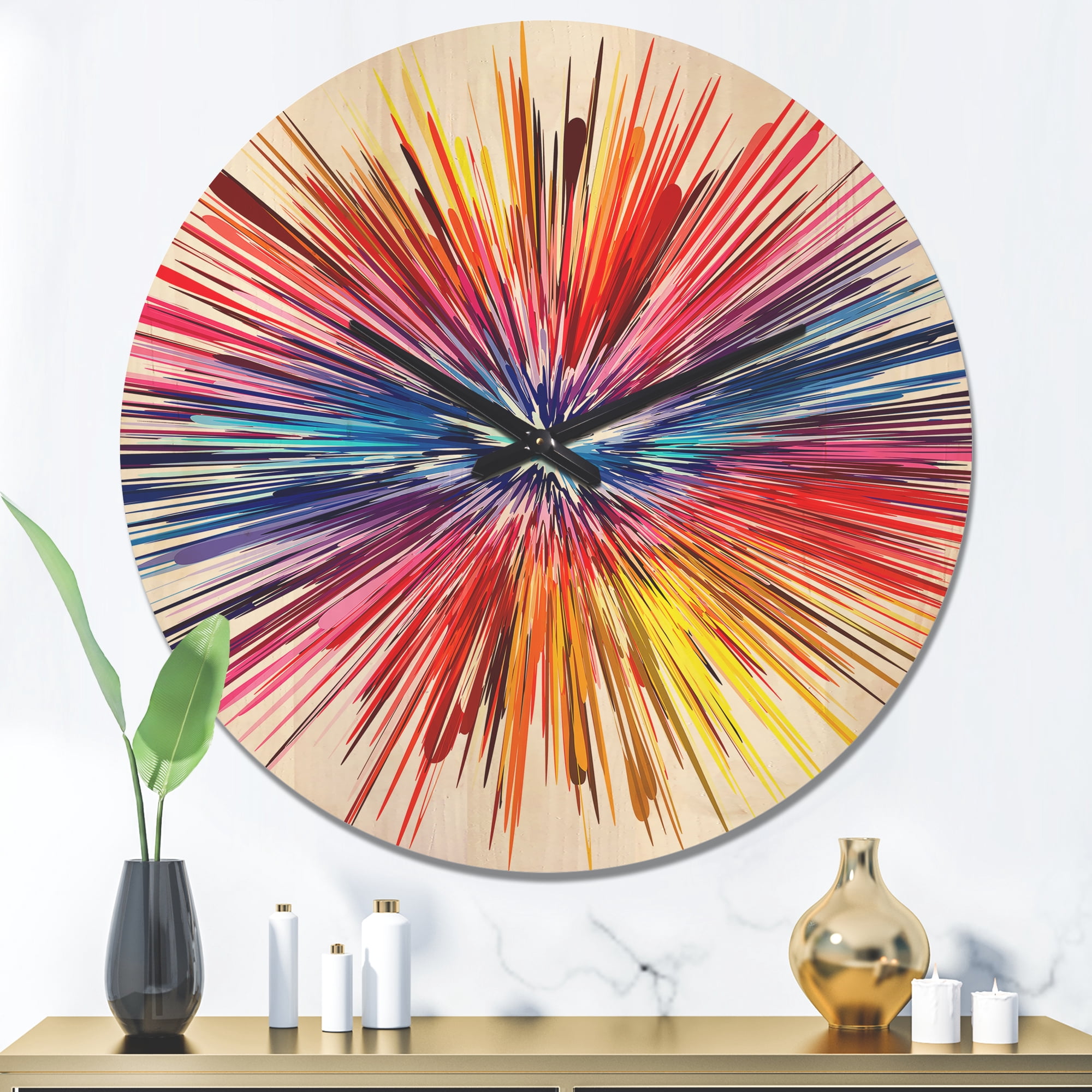 Designart 'Color Explosion On White' Modern Wood Wall Clock