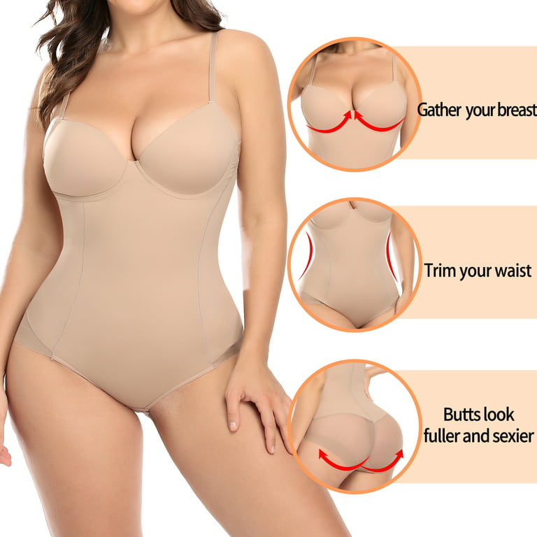 COMFREE Women Tummy Control Bodysuit Slimming Shapewear Smooth Body Shaper  V Neck Underwire Bra Jumpsuit Tummy Control Tops 