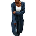 thumbnail image 2 of Langwyqu Autumn Winter Women Knit Long Hooded Cardigan Sweater With Pocket, 2 of 5