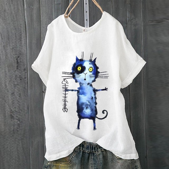 Hauts d'Été Grande Taille pour Femmes, Manches Courtes en Coton et Lin, Imprimé, Chandail à Col en V, T-Shirt pour Femmes en Liquidation