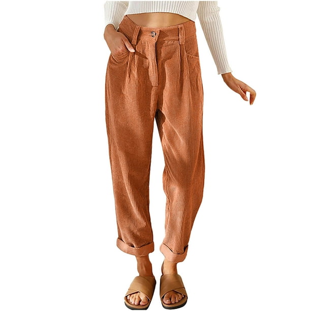 Women's Corduroy Pants Solid High Waisted Straight Leg Pants Casual Comfy  Fall Winter Lounge Trousers with Pockets