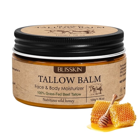 100% Grass-Fed Beef Tallow Balm for Skin Care, Whipped Tallow and Honey, Deeply Nourishes & Hydrates, For All Skin Types, 3.53oz