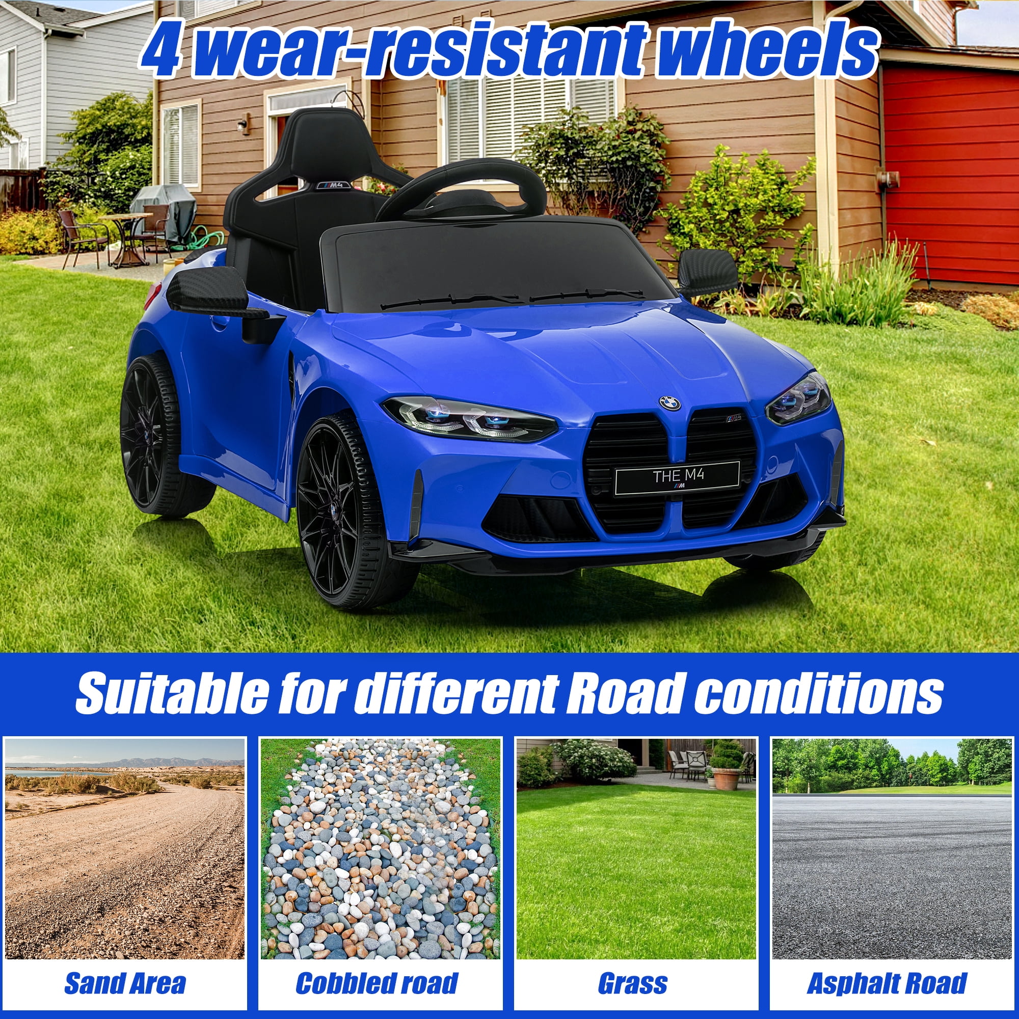 12V Ride on Cars with Remote Control, Licensed BMW M4 Battery Powered Ride on Toys for Kids Boys Girls Gifts, Kids Electric Cars Vehicle with Music, Bluetooth, Story, USB/MP3 Port, LED Light, Blue